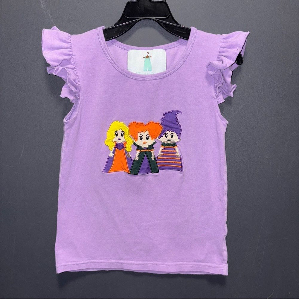 Smocked Boutique Girls 6-7Hocus Pocus Sanderson Sisters Purple Short Sleeve Top